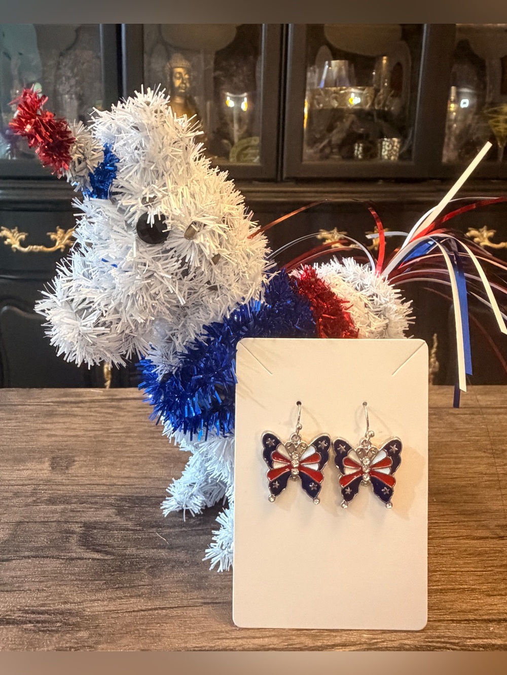 Patriotic Butterfly Dangle Earrings - Red White Blue